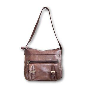 VTG FOSSIL Brown Leather Shoulder Bag Handbag Organizer